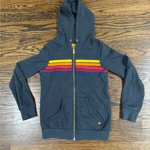 Aviator Nation Charcoal Black size 8 Rainbow striped sweatshirt hoodie
